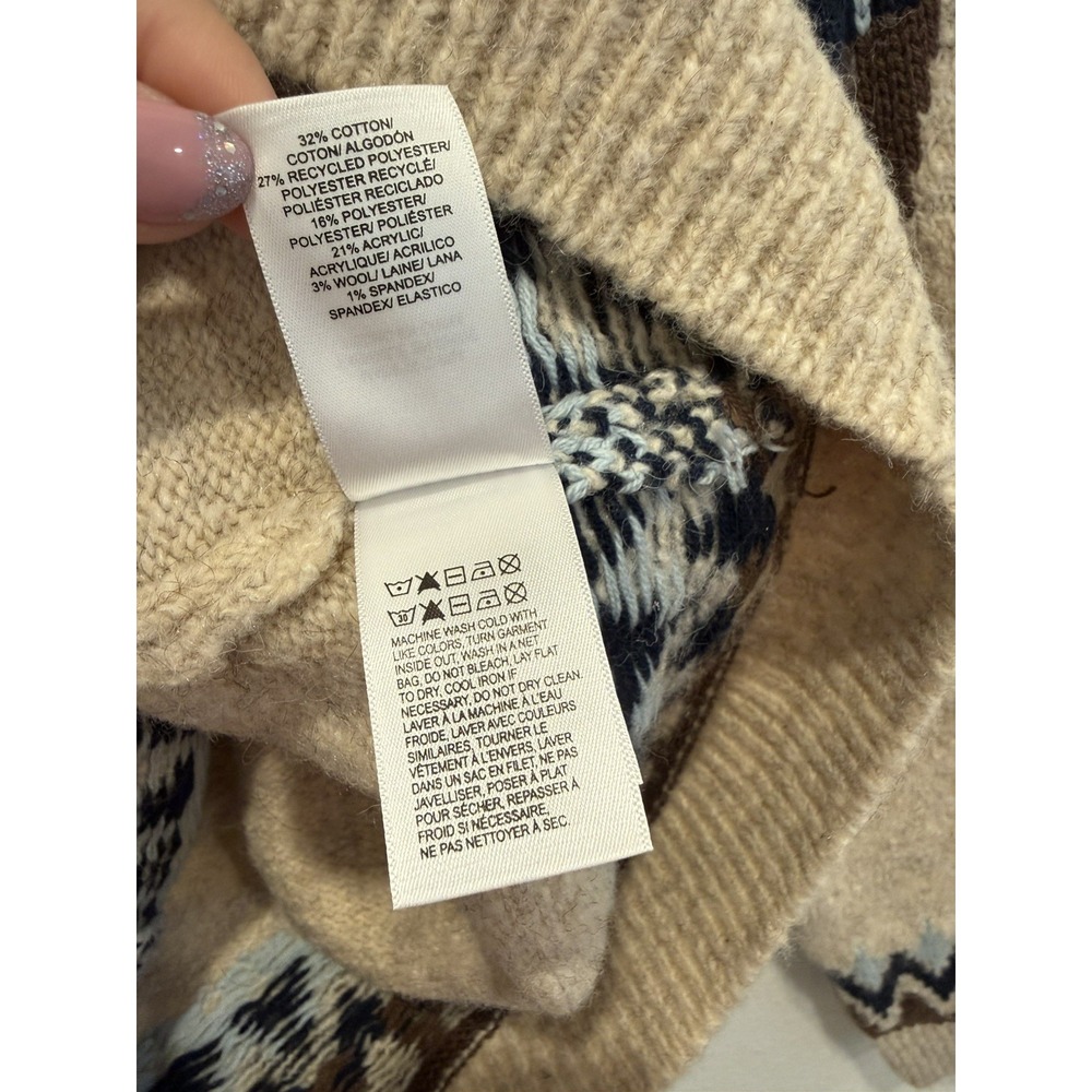 Lucky Brand Neutral Fair Isle Cardigan Wool Blend Soft Thick Cozy Winter Small - Picture 4 of 4
